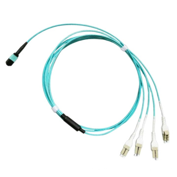 Factory Price OM3 OM4 Aqua 40G 100G 8 Core Female MPO-LC Fiber Optic Patch Cord